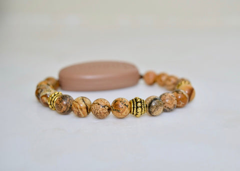Picture Jasper Natural Stone - With Tibet Gold Medium Spacers