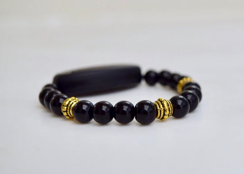 Polished Black Onyx - With Tibet Gold Medium Spacers