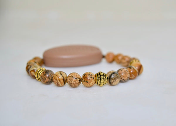 Picture Jasper Natural Stone - With Tibet Gold Medium Spacers