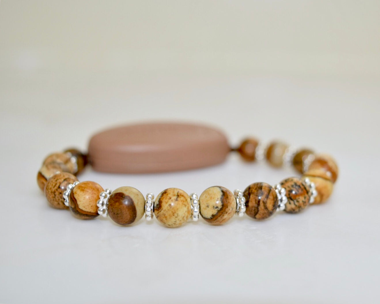 Picture Jasper Natural Stone - With Tibet Silver Daisy Spacers