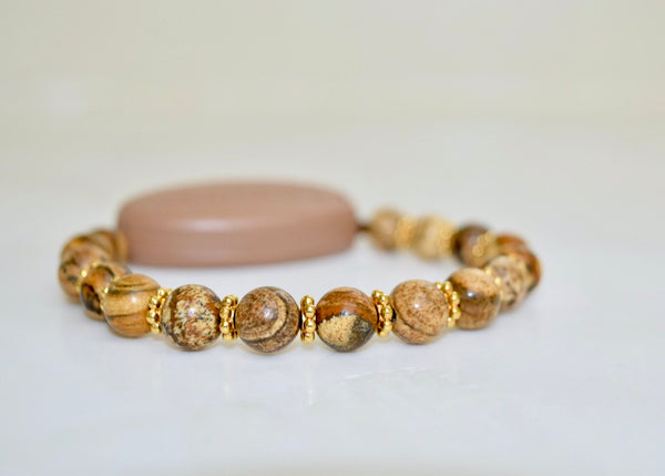Picture Jasper Natural Stone - With (or without) Tibet Gold Daisy Spacers