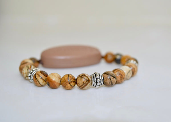 Picture Jasper Natural Stone - With Tibet Silver Medium Spacers