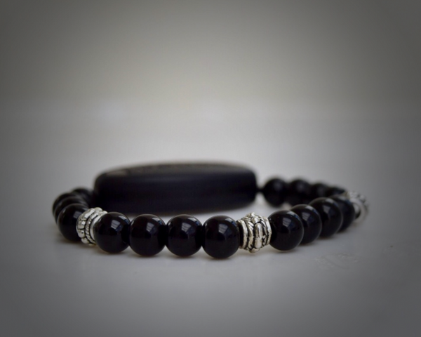 Polished Black Onyx - With Tibet Silver Medium Spacers